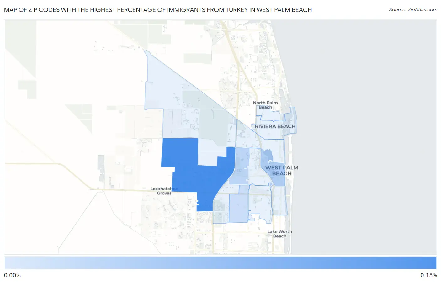 Zip Codes with the Highest Percentage of Immigrants from Turkey in West Palm Beach Map