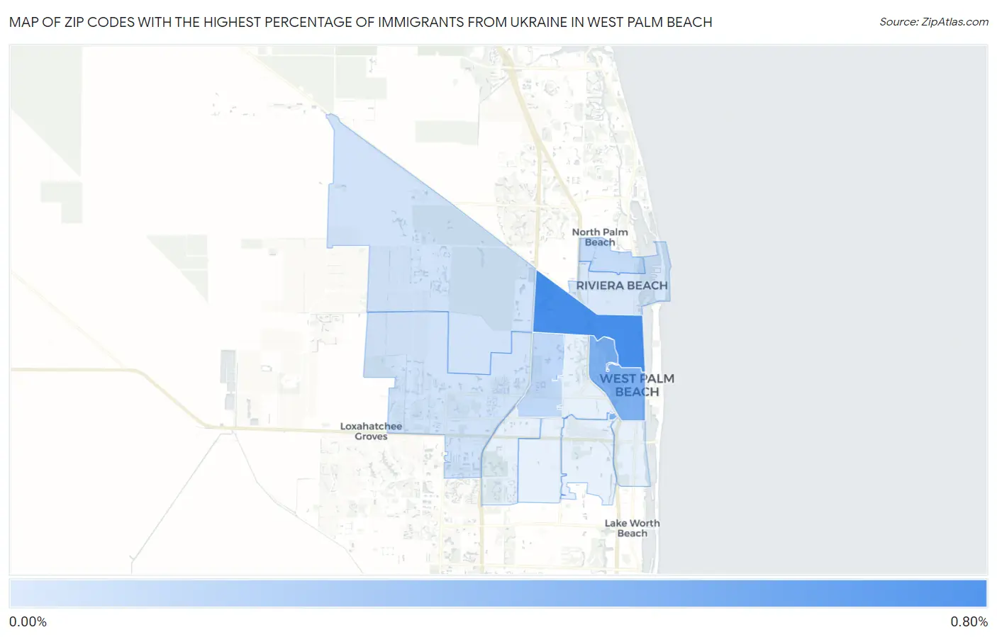 Zip Codes with the Highest Percentage of Immigrants from Ukraine in West Palm Beach Map