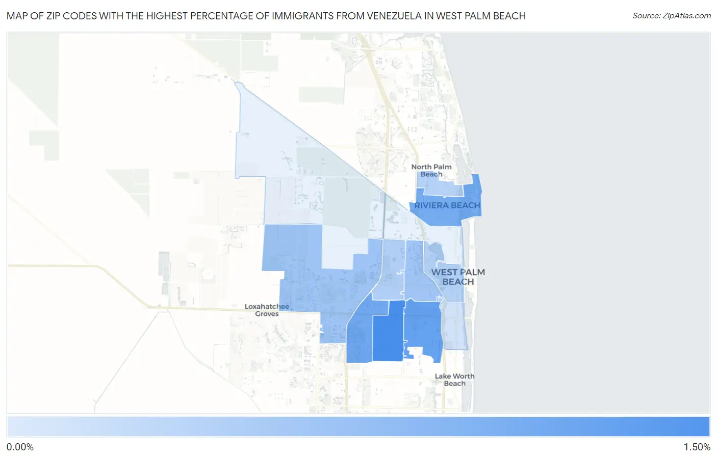Zip Codes with the Highest Percentage of Immigrants from Venezuela in West Palm Beach Map