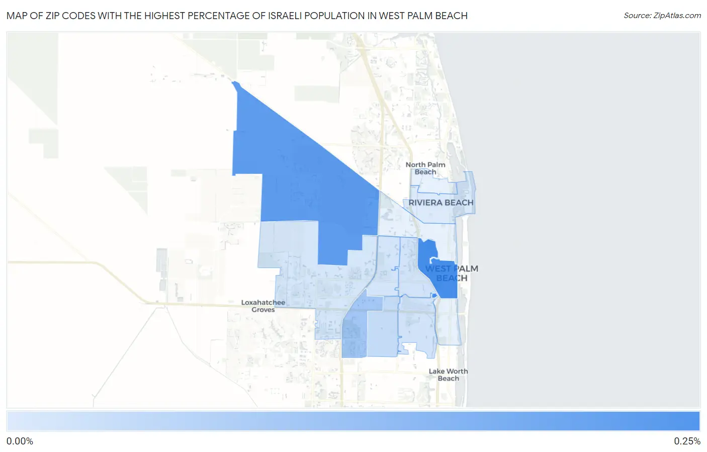 Zip Codes with the Highest Percentage of Israeli Population in West Palm Beach Map