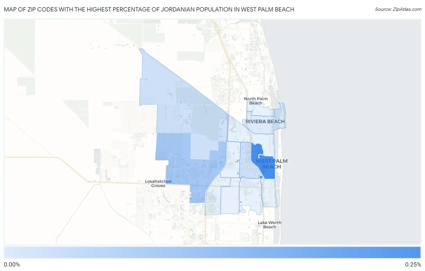 Zip Codes with the Highest Percentage of Jordanian Population in West Palm Beach Map