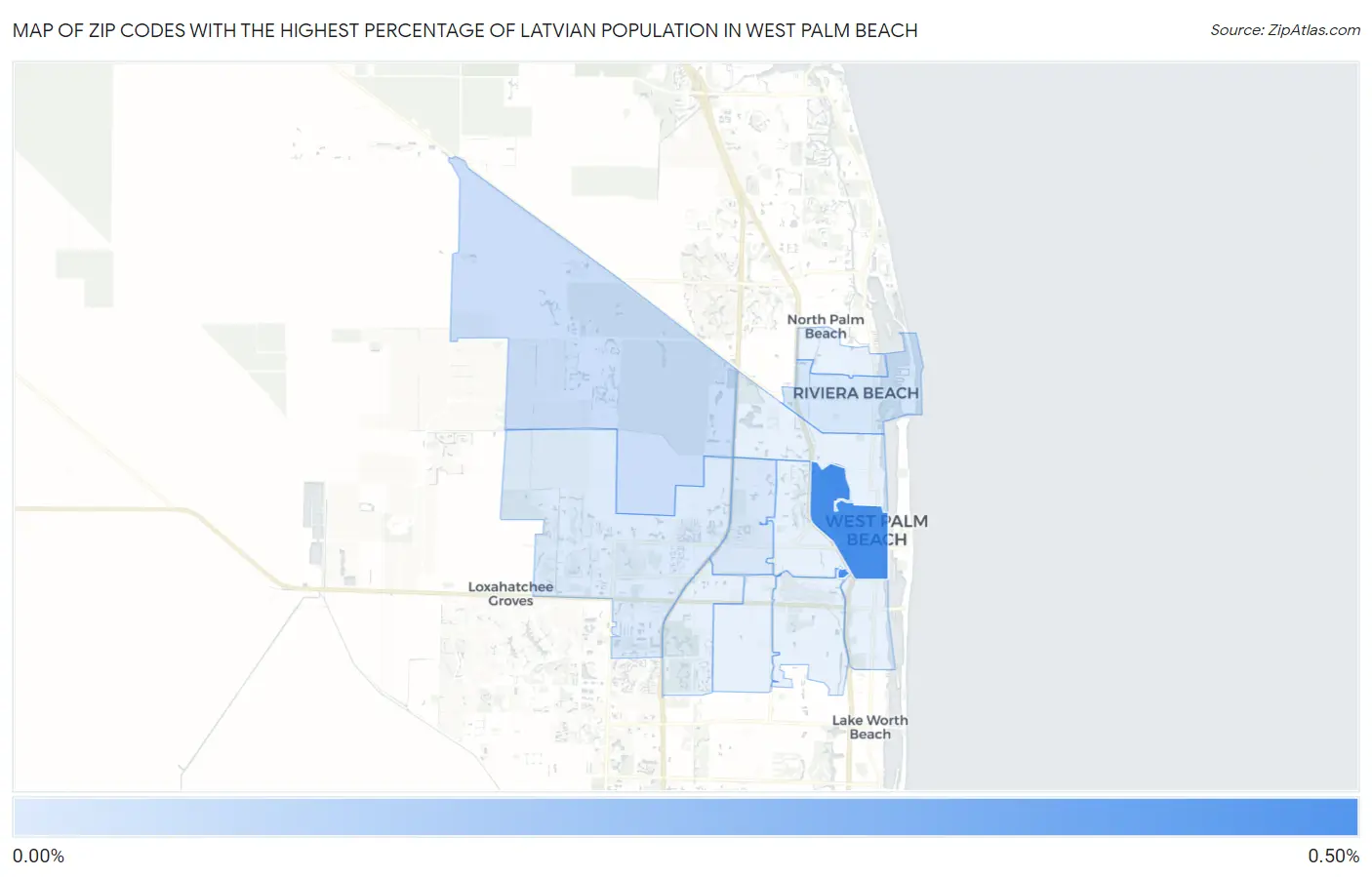 Zip Codes with the Highest Percentage of Latvian Population in West Palm Beach Map