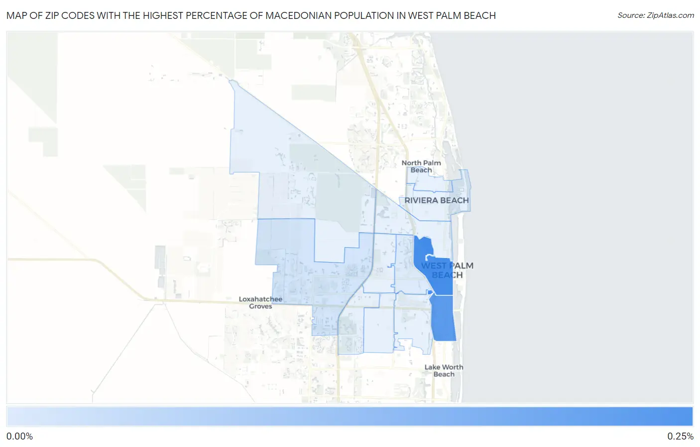 Zip Codes with the Highest Percentage of Macedonian Population in West Palm Beach Map
