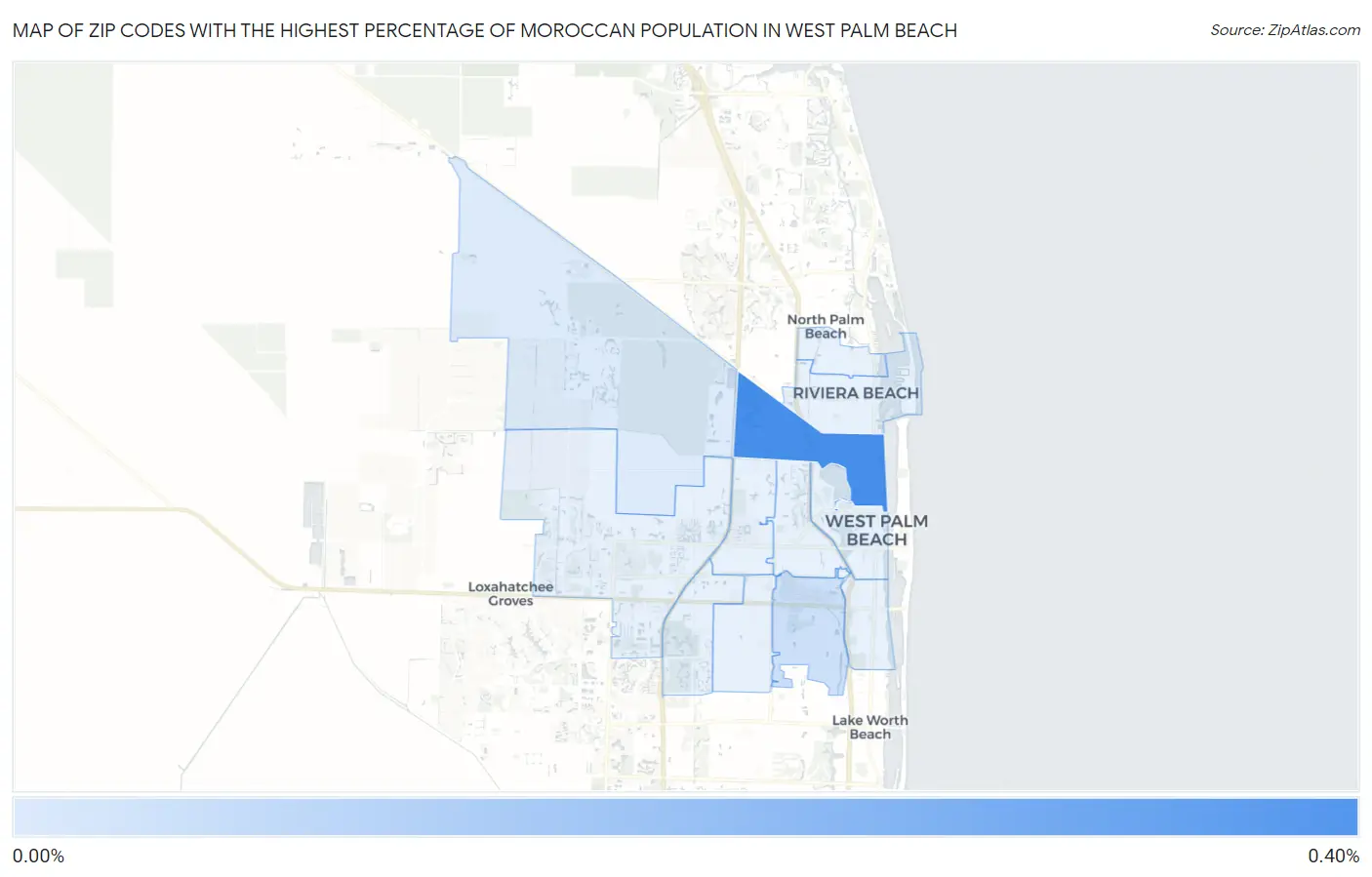 Zip Codes with the Highest Percentage of Moroccan Population in West Palm Beach Map