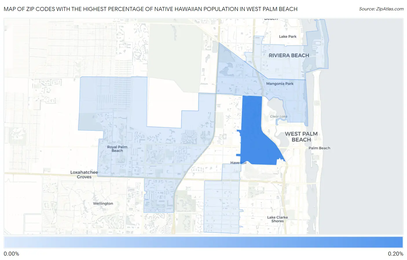 Zip Codes with the Highest Percentage of Native Hawaiian Population in West Palm Beach Map