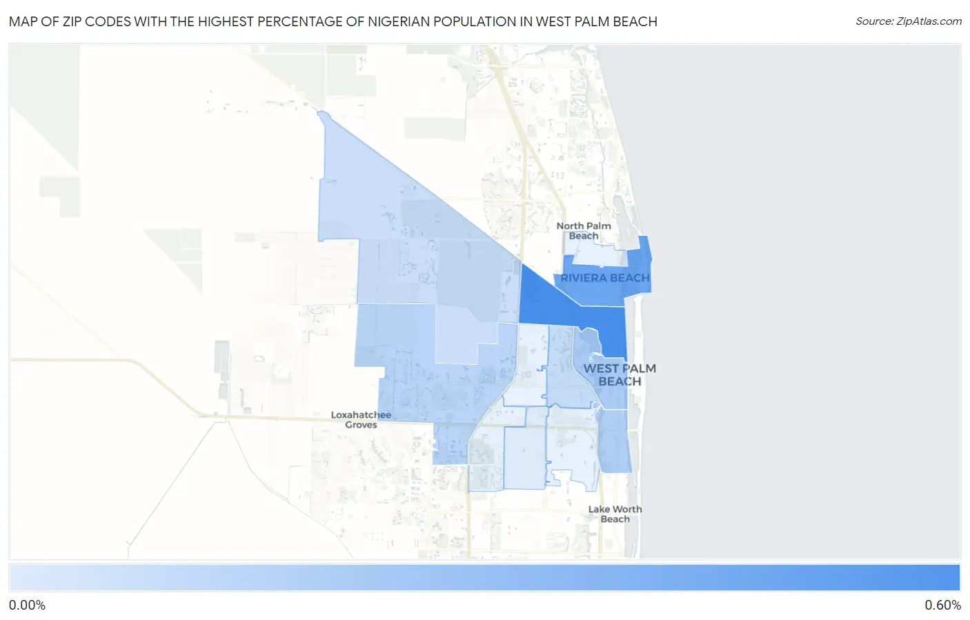 Zip Codes with the Highest Percentage of Nigerian Population in West Palm Beach Map