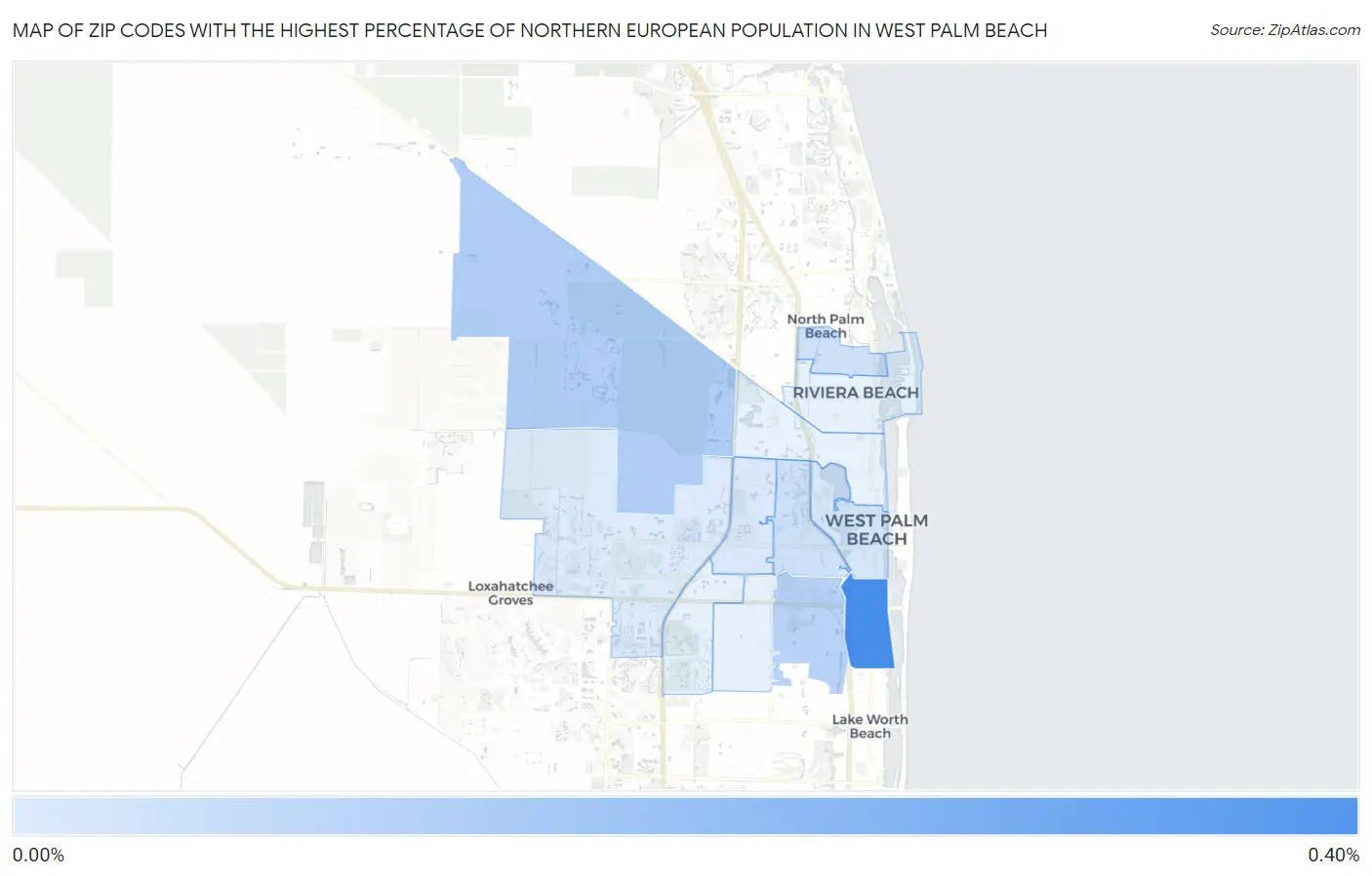 Zip Codes with the Highest Percentage of Northern European Population in West Palm Beach Map