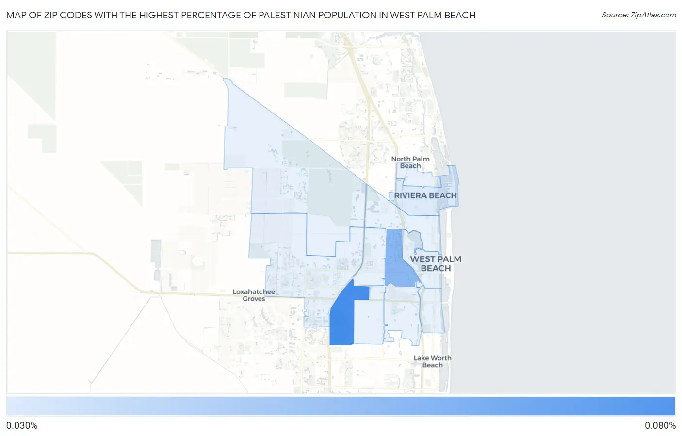 Zip Codes with the Highest Percentage of Palestinian Population in West Palm Beach Map