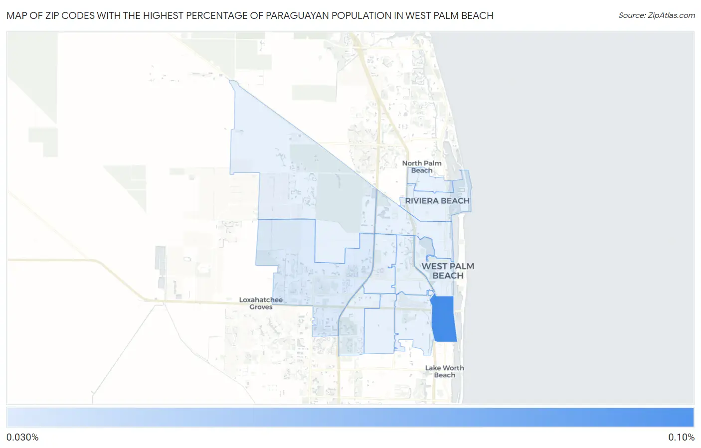 Zip Codes with the Highest Percentage of Paraguayan Population in West Palm Beach Map
