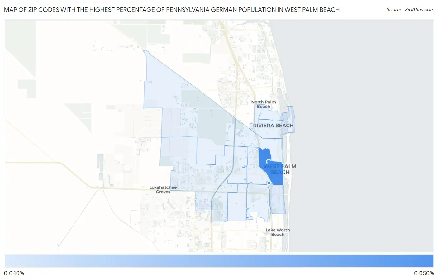 Zip Codes with the Highest Percentage of Pennsylvania German Population in West Palm Beach Map