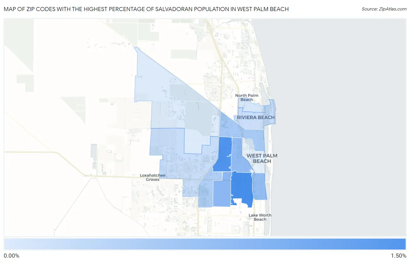Zip Codes with the Highest Percentage of Salvadoran Population in West Palm Beach Map