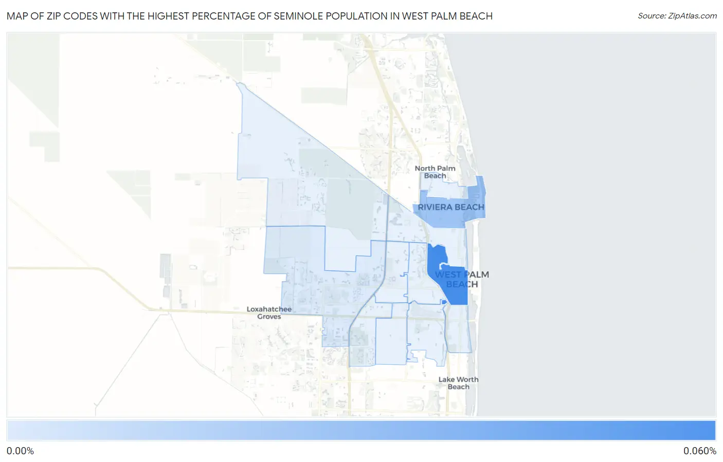 Zip Codes with the Highest Percentage of Seminole Population in West Palm Beach Map