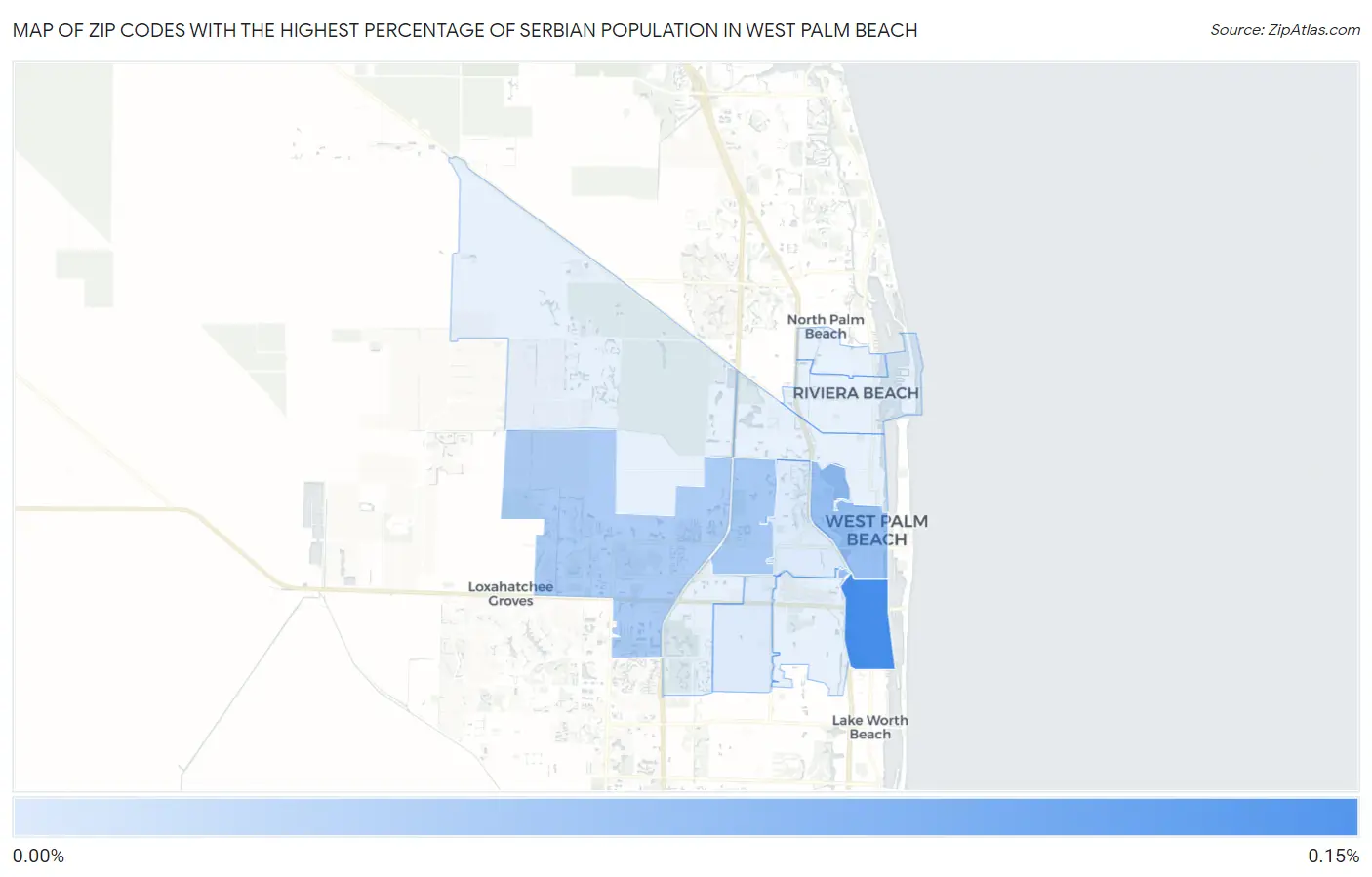 Zip Codes with the Highest Percentage of Serbian Population in West Palm Beach Map