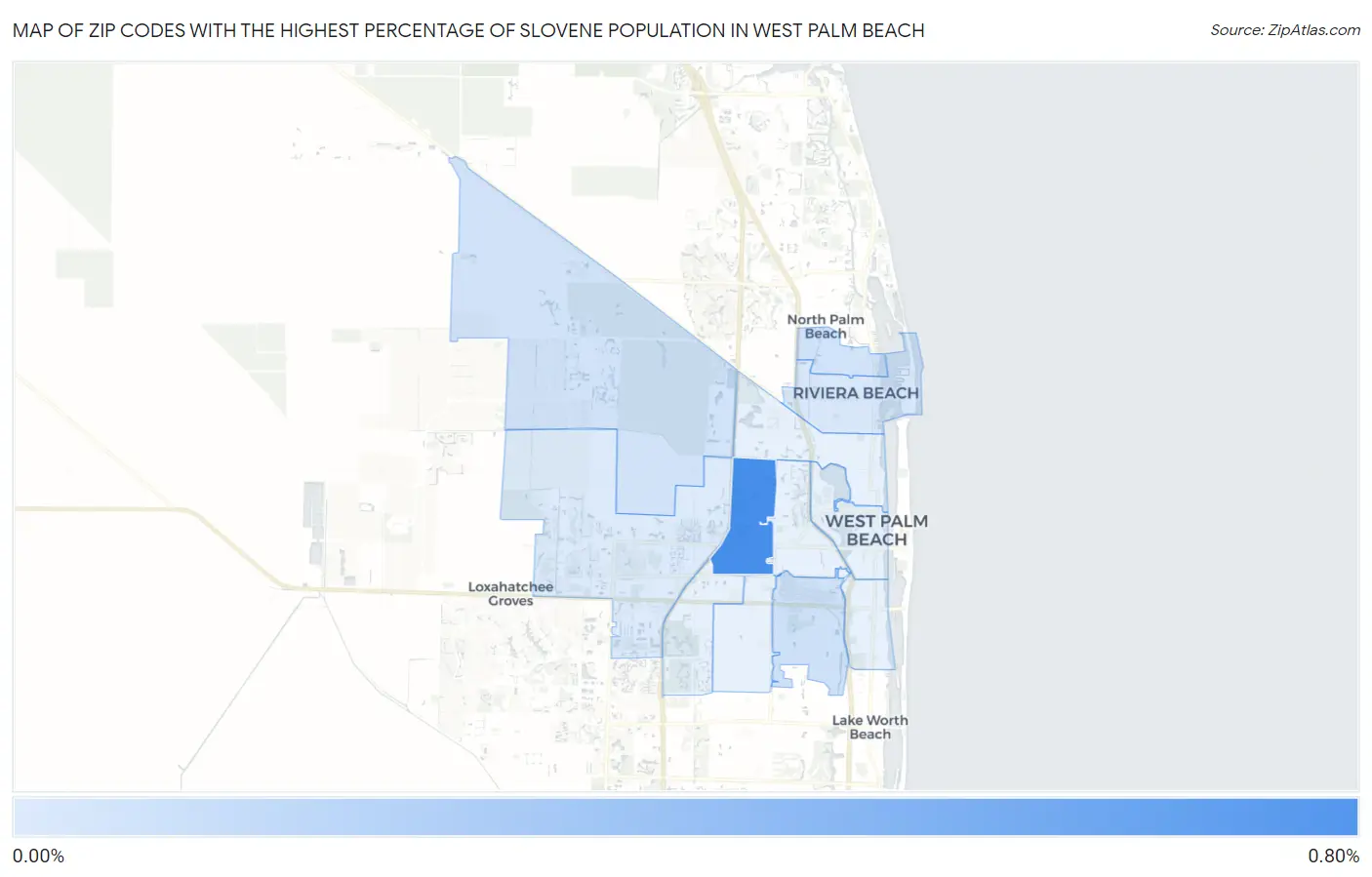 Zip Codes with the Highest Percentage of Slovene Population in West Palm Beach Map
