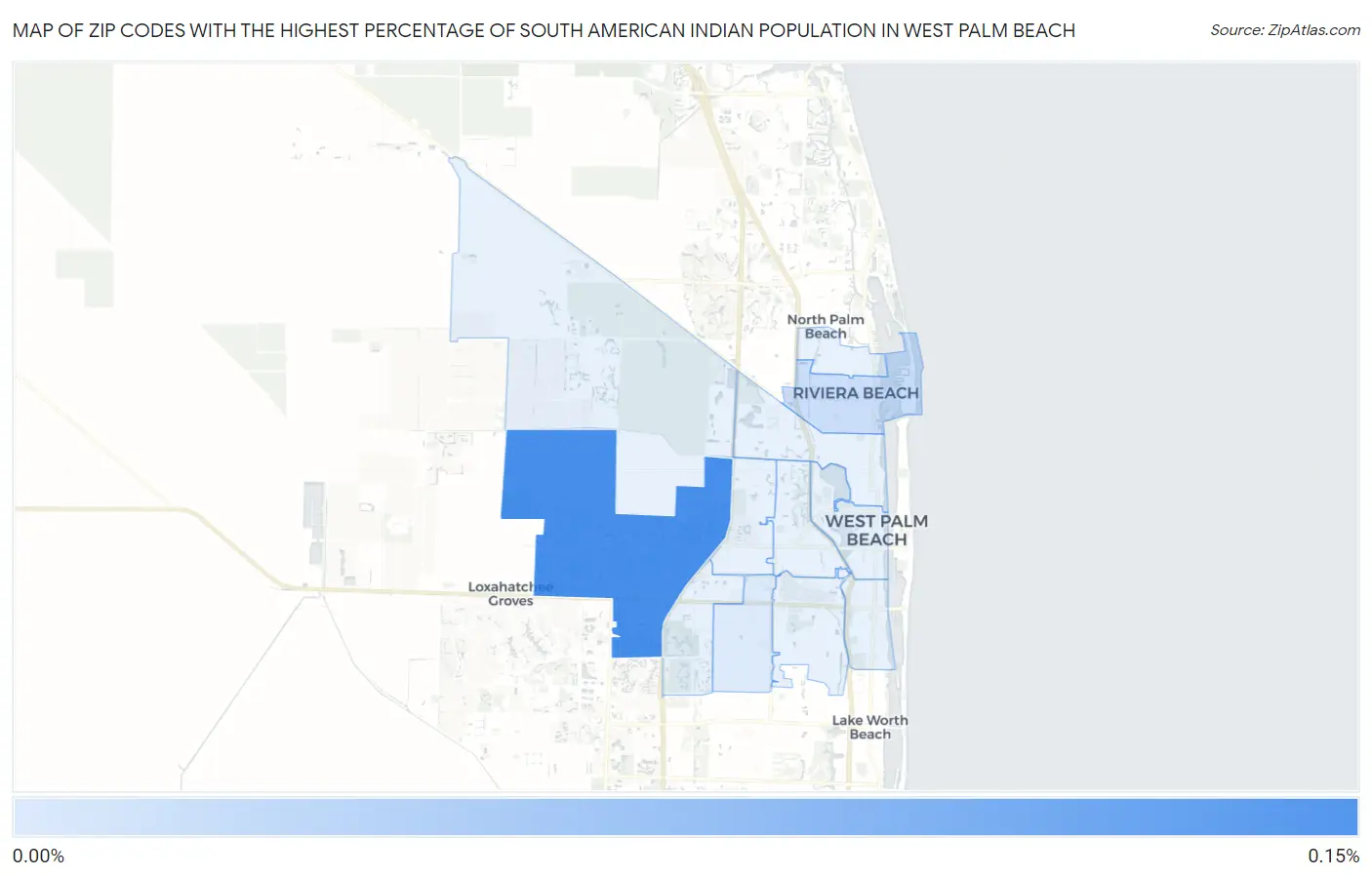 Zip Codes with the Highest Percentage of South American Indian Population in West Palm Beach Map