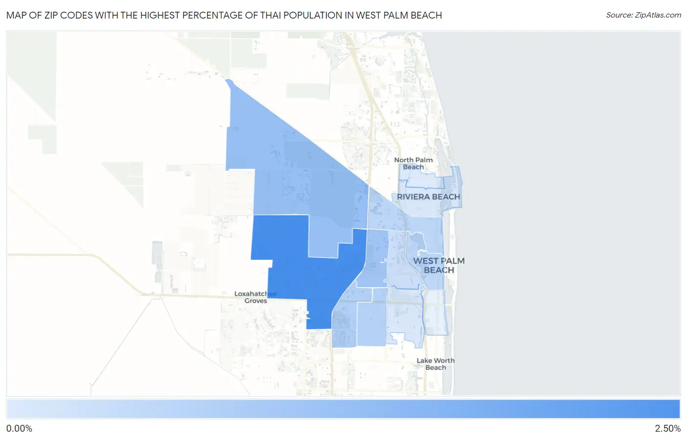 Zip Codes with the Highest Percentage of Thai Population in West Palm Beach Map