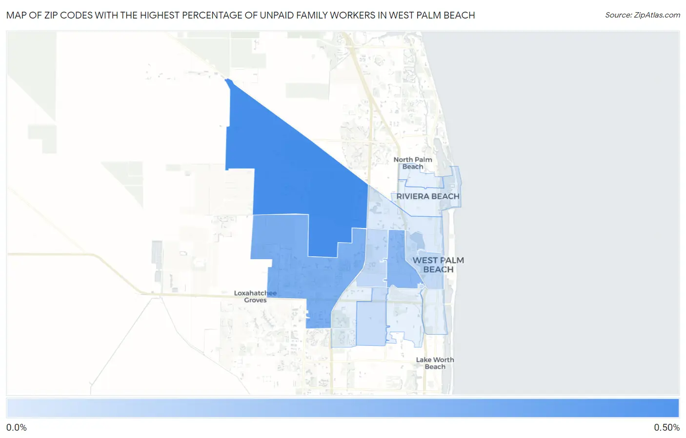 Zip Codes with the Highest Percentage of Unpaid Family Workers in West Palm Beach Map