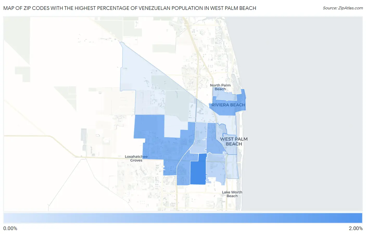 Zip Codes with the Highest Percentage of Venezuelan Population in West Palm Beach Map