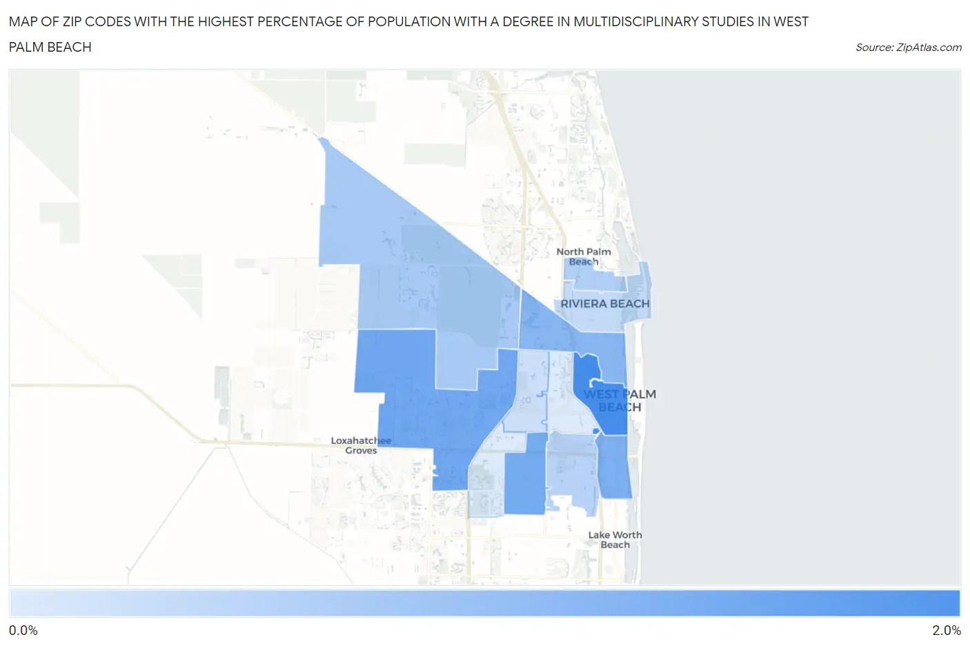 Zip Codes with the Highest Percentage of Population with a Degree in Multidisciplinary Studies in West Palm Beach Map