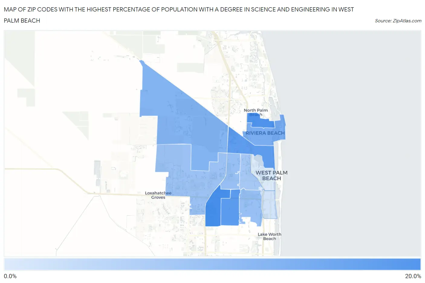 Zip Codes with the Highest Percentage of Population with a Degree in Science and Engineering in West Palm Beach Map