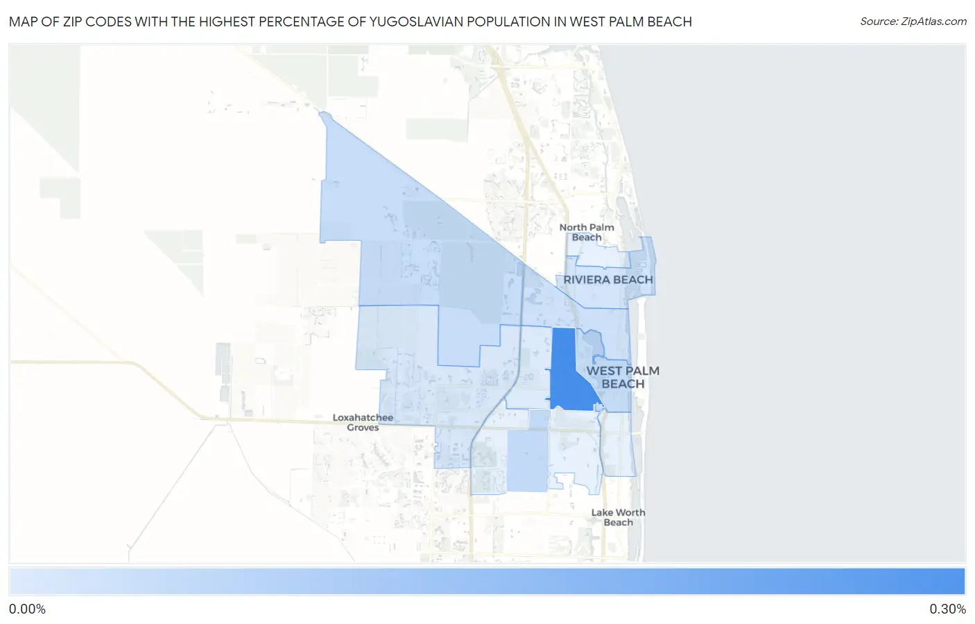 Zip Codes with the Highest Percentage of Yugoslavian Population in West Palm Beach Map