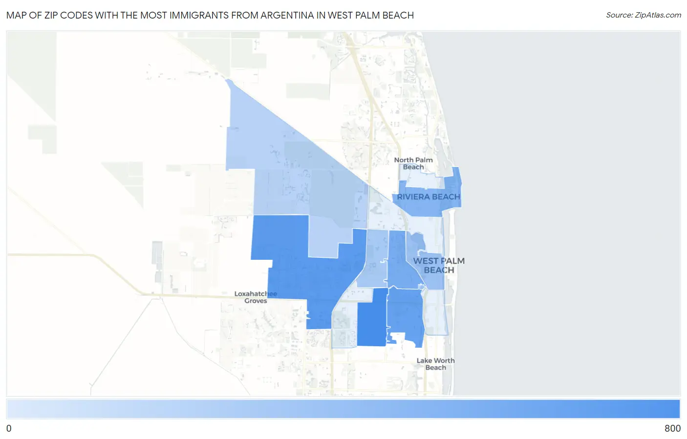 Zip Codes with the Most Immigrants from Argentina in West Palm Beach Map