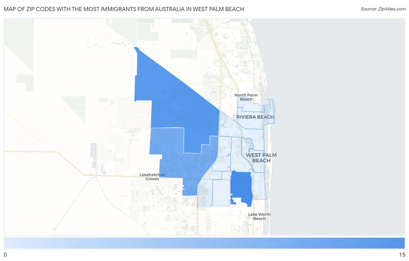 Zip Codes with the Most Immigrants from Australia in West Palm Beach Map