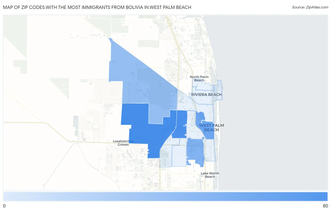 Zip Codes with the Most Immigrants from Bolivia in West Palm Beach Map