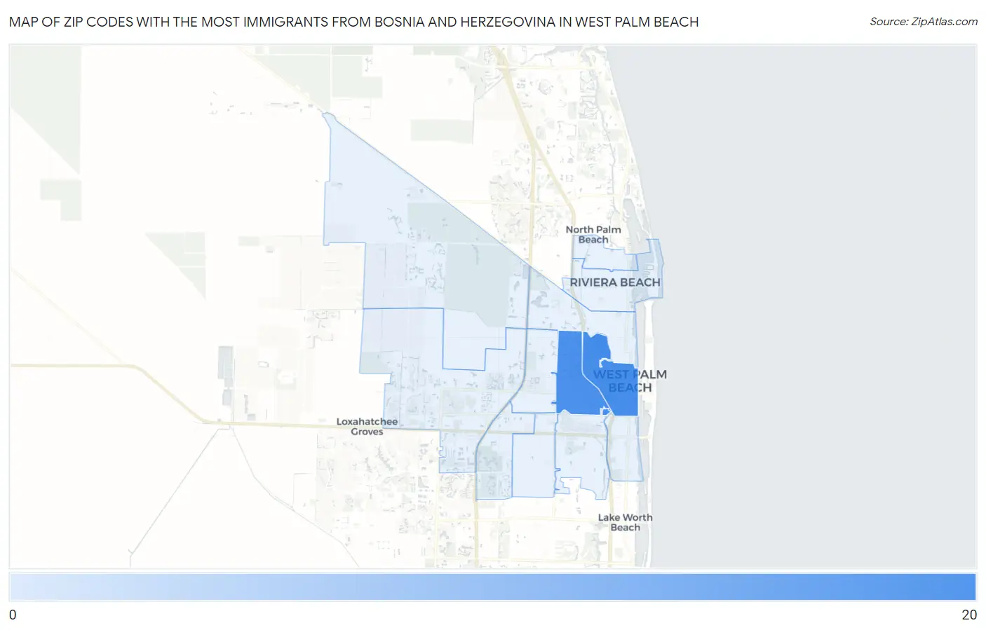 Zip Codes with the Most Immigrants from Bosnia and Herzegovina in West Palm Beach Map