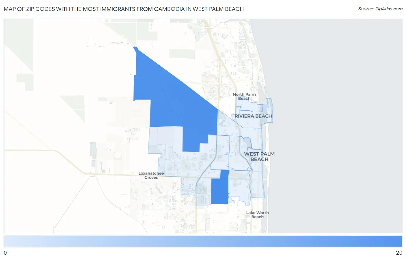 Zip Codes with the Most Immigrants from Cambodia in West Palm Beach Map