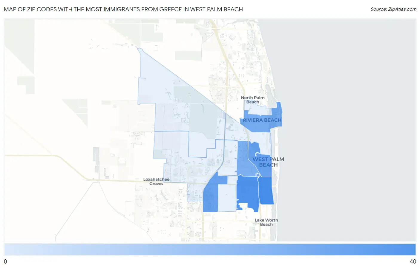 Zip Codes with the Most Immigrants from Greece in West Palm Beach Map