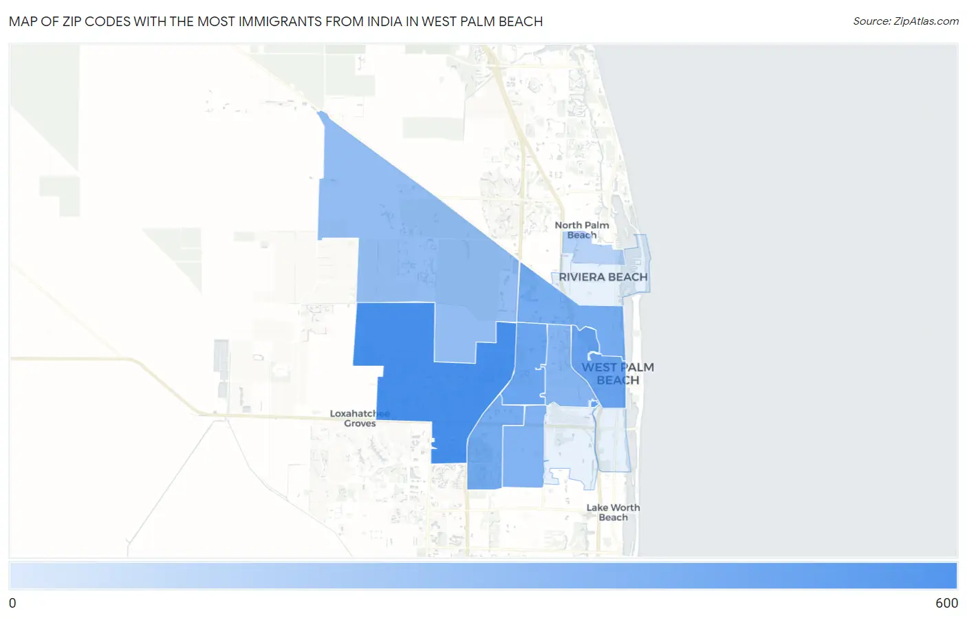 Zip Codes with the Most Immigrants from India in West Palm Beach Map