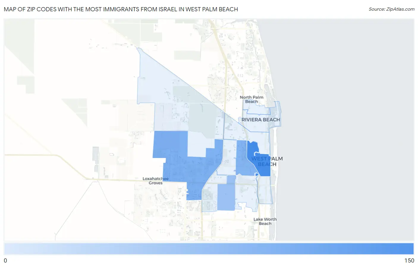 Zip Codes with the Most Immigrants from Israel in West Palm Beach Map