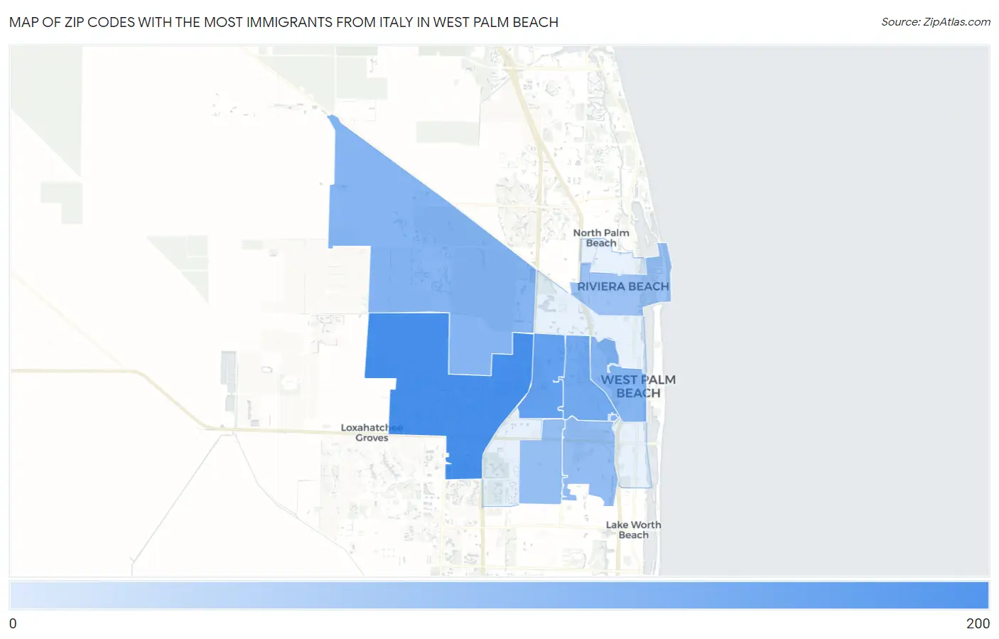 Zip Codes with the Most Immigrants from Italy in West Palm Beach Map