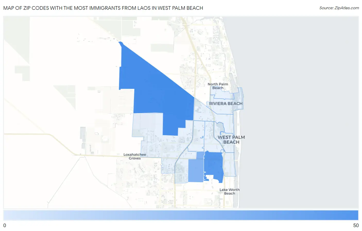 Zip Codes with the Most Immigrants from Laos in West Palm Beach Map