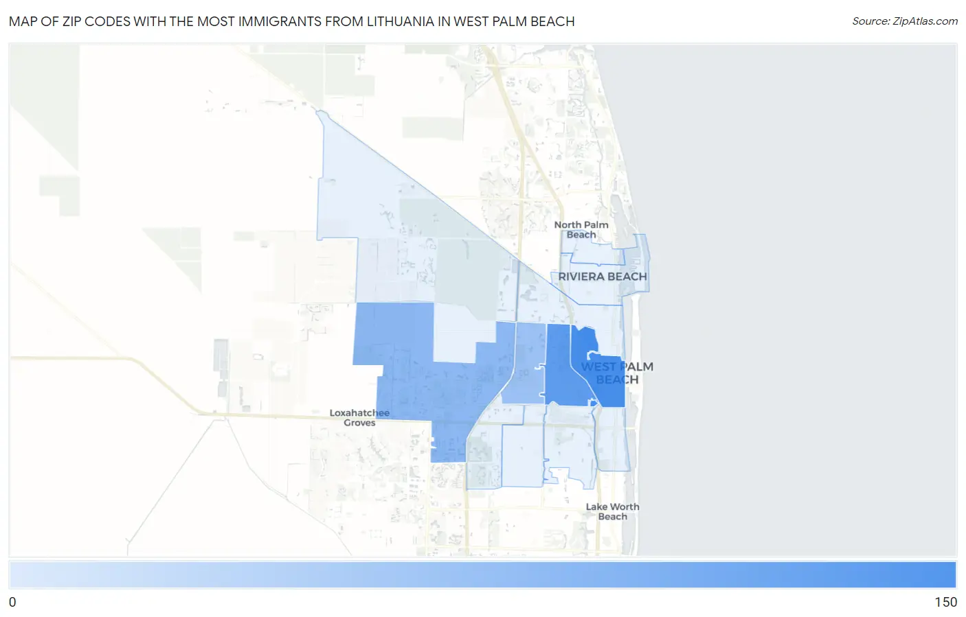 Zip Codes with the Most Immigrants from Lithuania in West Palm Beach Map