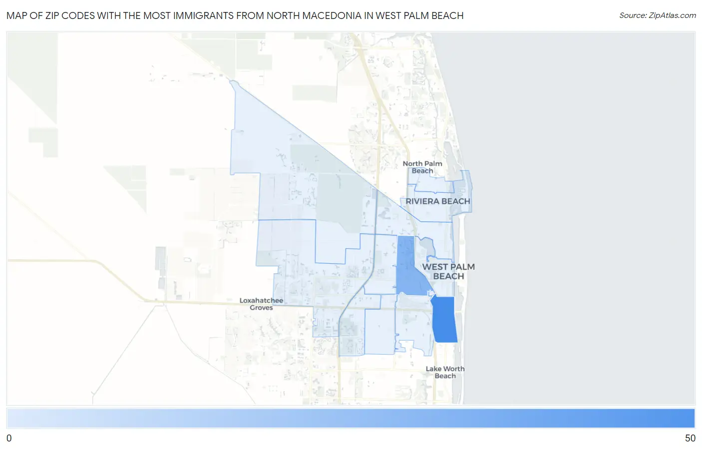Zip Codes with the Most Immigrants from North Macedonia in West Palm Beach Map