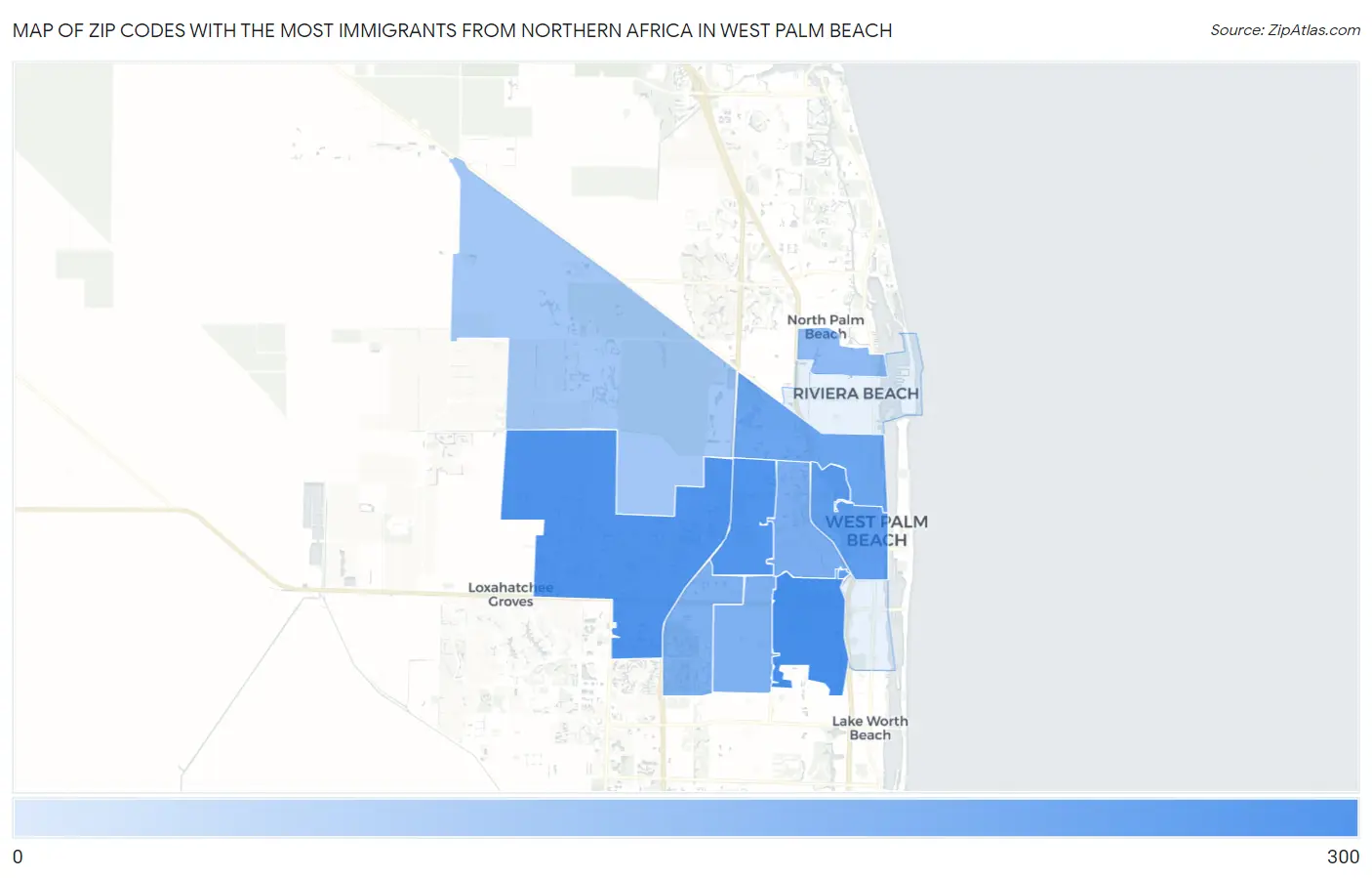 Zip Codes with the Most Immigrants from Northern Africa in West Palm Beach Map