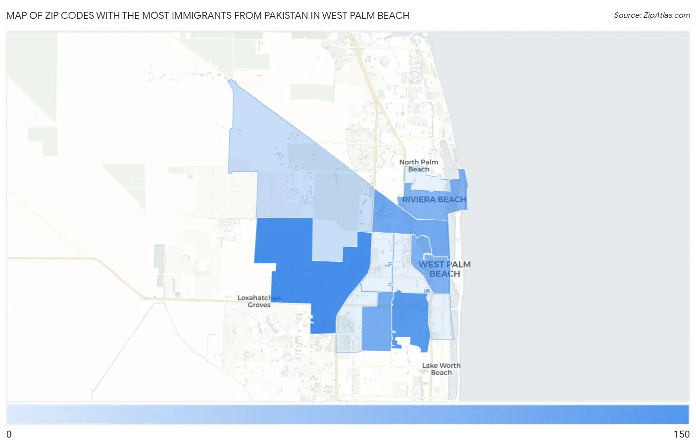 Zip Codes with the Most Immigrants from Pakistan in West Palm Beach Map