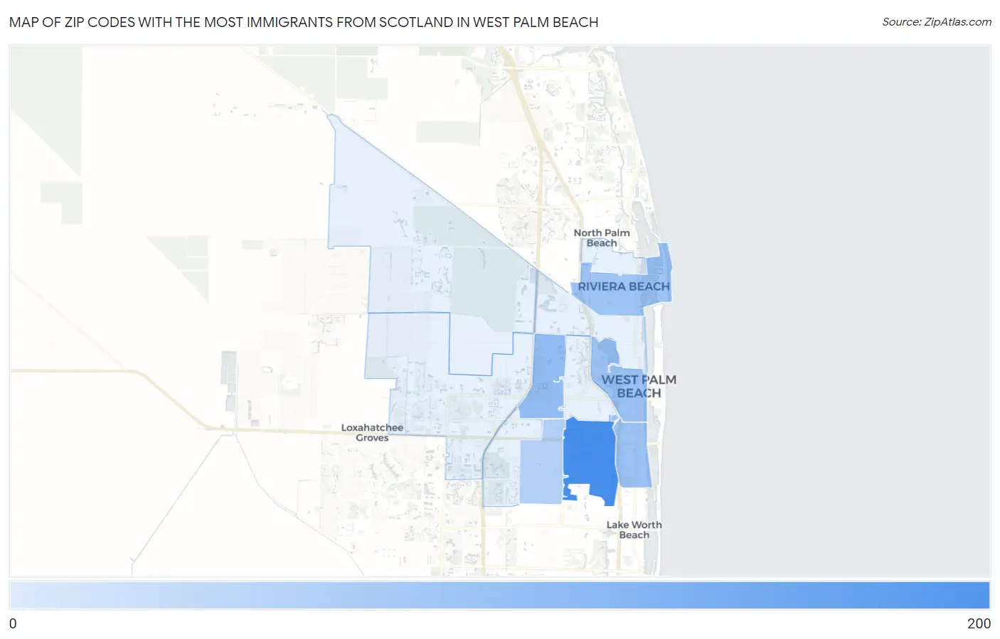 Zip Codes with the Most Immigrants from Scotland in West Palm Beach Map