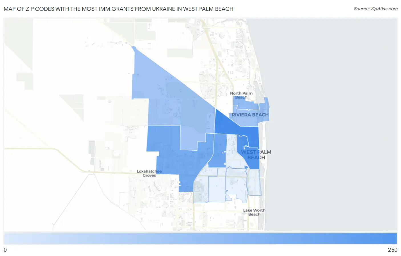 Zip Codes with the Most Immigrants from Ukraine in West Palm Beach Map