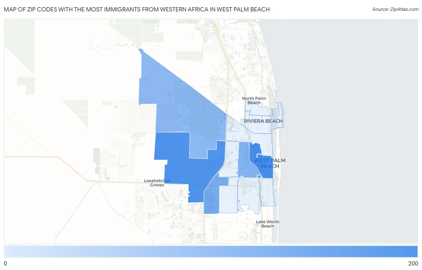 Zip Codes with the Most Immigrants from Western Africa in West Palm Beach Map