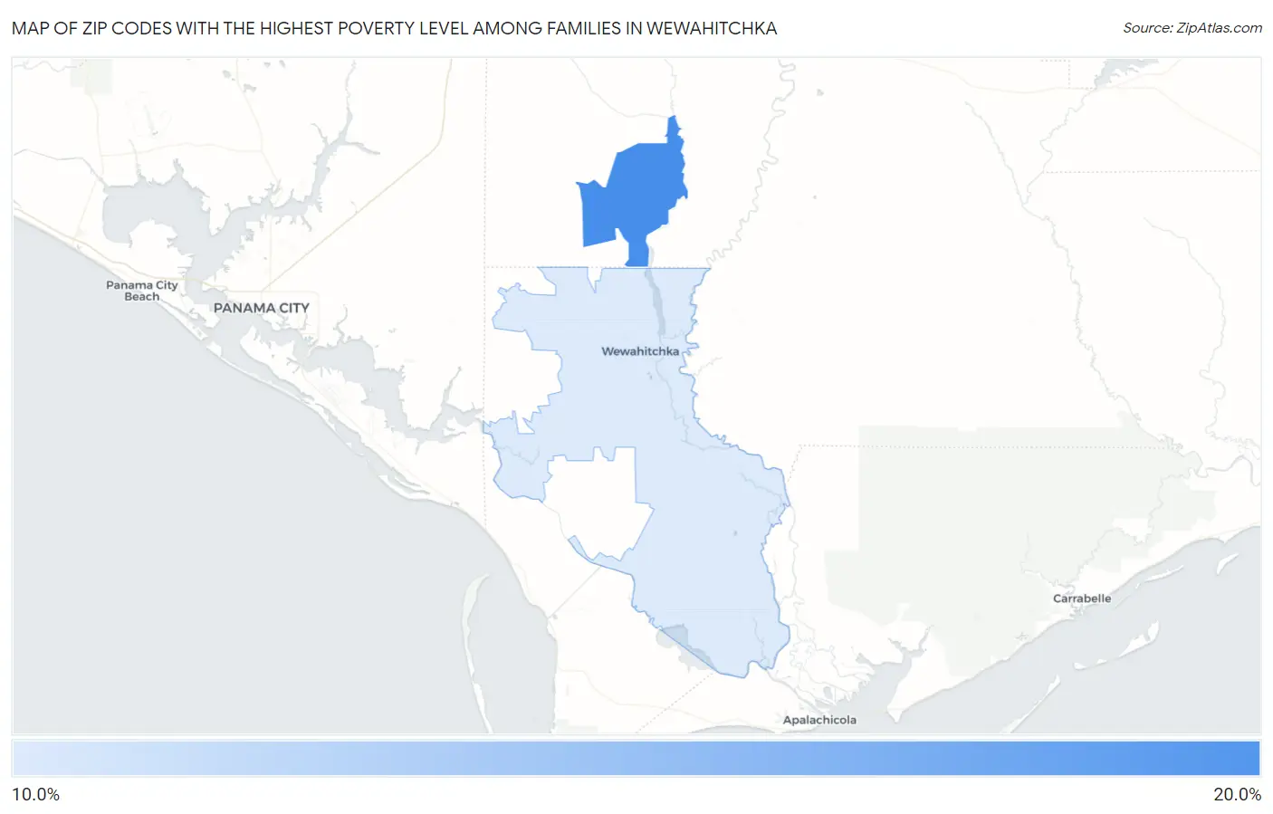 Zip Codes with the Highest Poverty Level Among Families in Wewahitchka Map