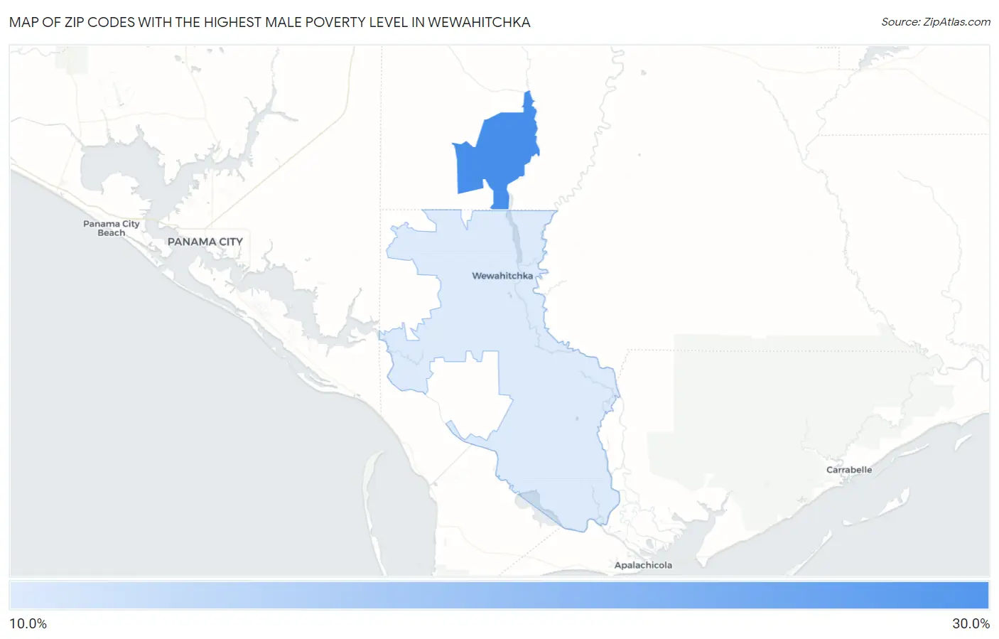Zip Codes with the Highest Male Poverty Level in Wewahitchka Map
