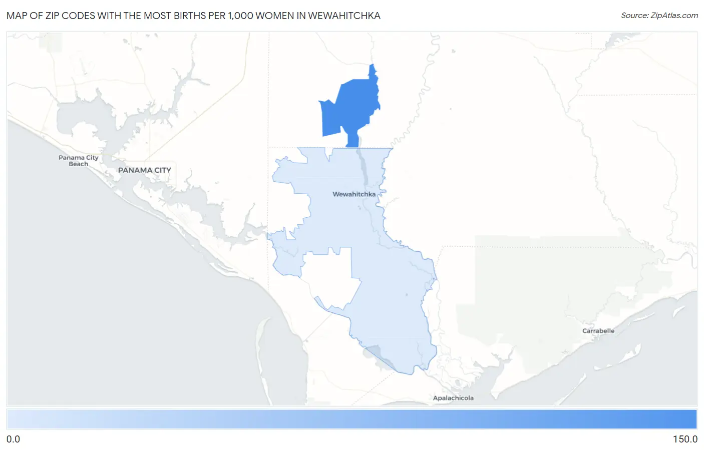 Zip Codes with the Most Births per 1,000 Women in Wewahitchka Map