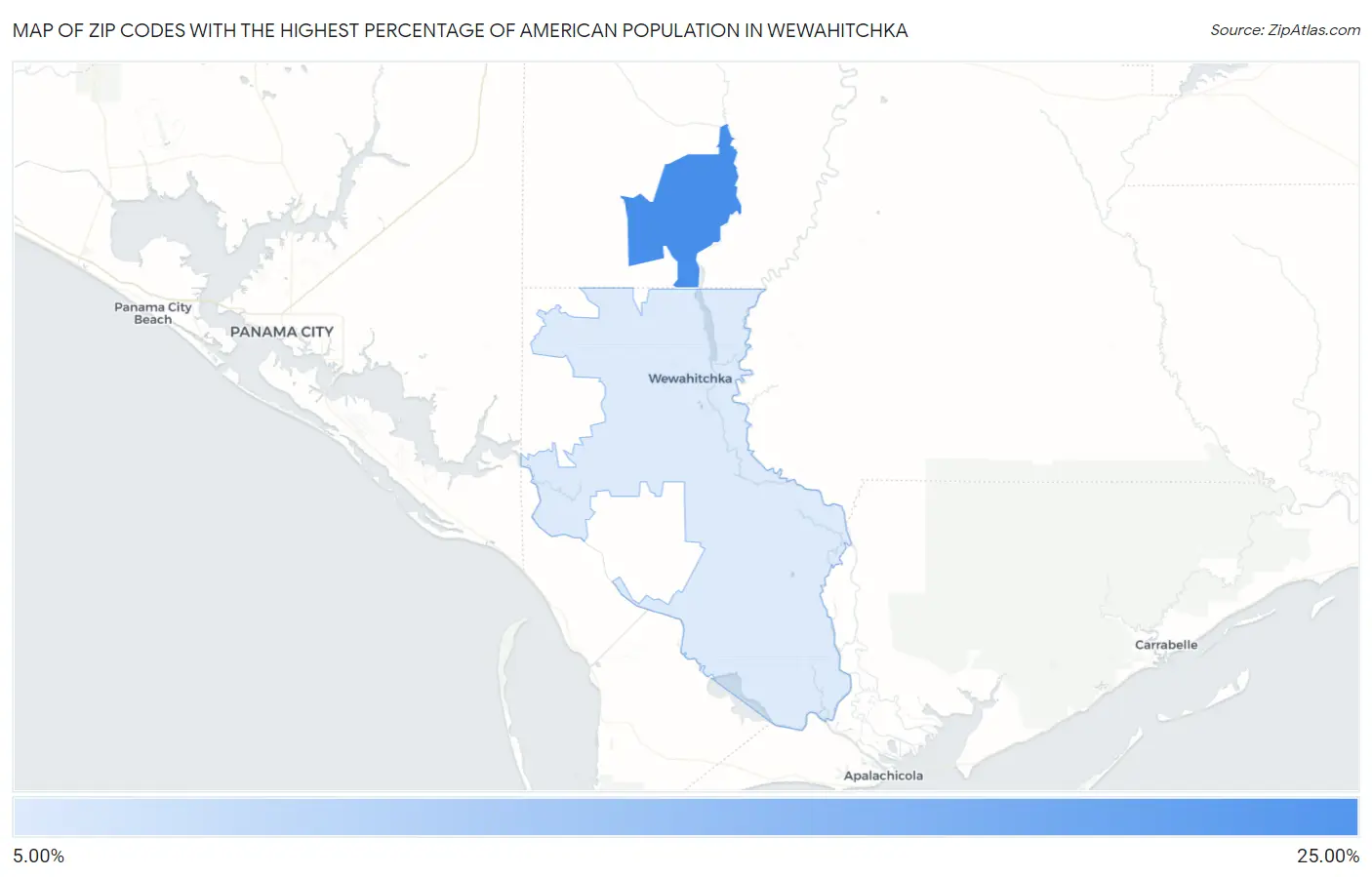 Zip Codes with the Highest Percentage of American Population in Wewahitchka Map