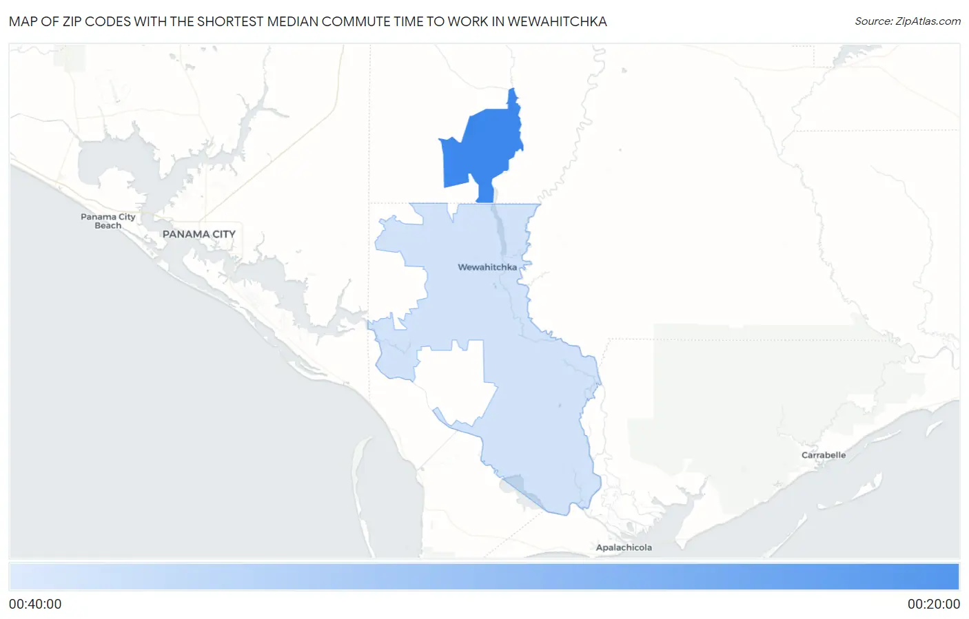 Zip Codes with the Shortest Median Commute Time to Work in Wewahitchka Map