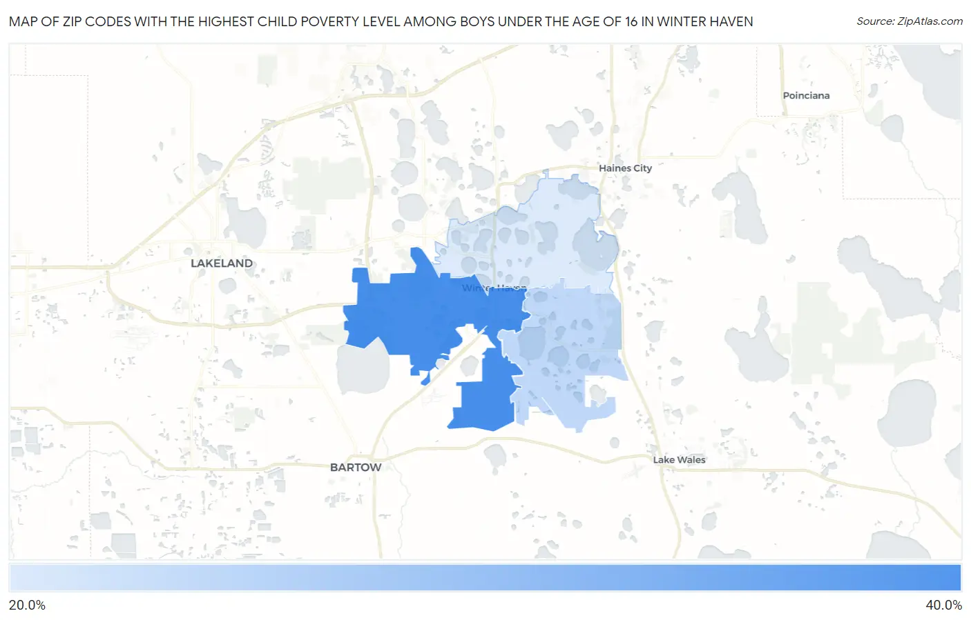 Zip Codes with the Highest Child Poverty Level Among Boys Under the Age of 16 in Winter Haven Map