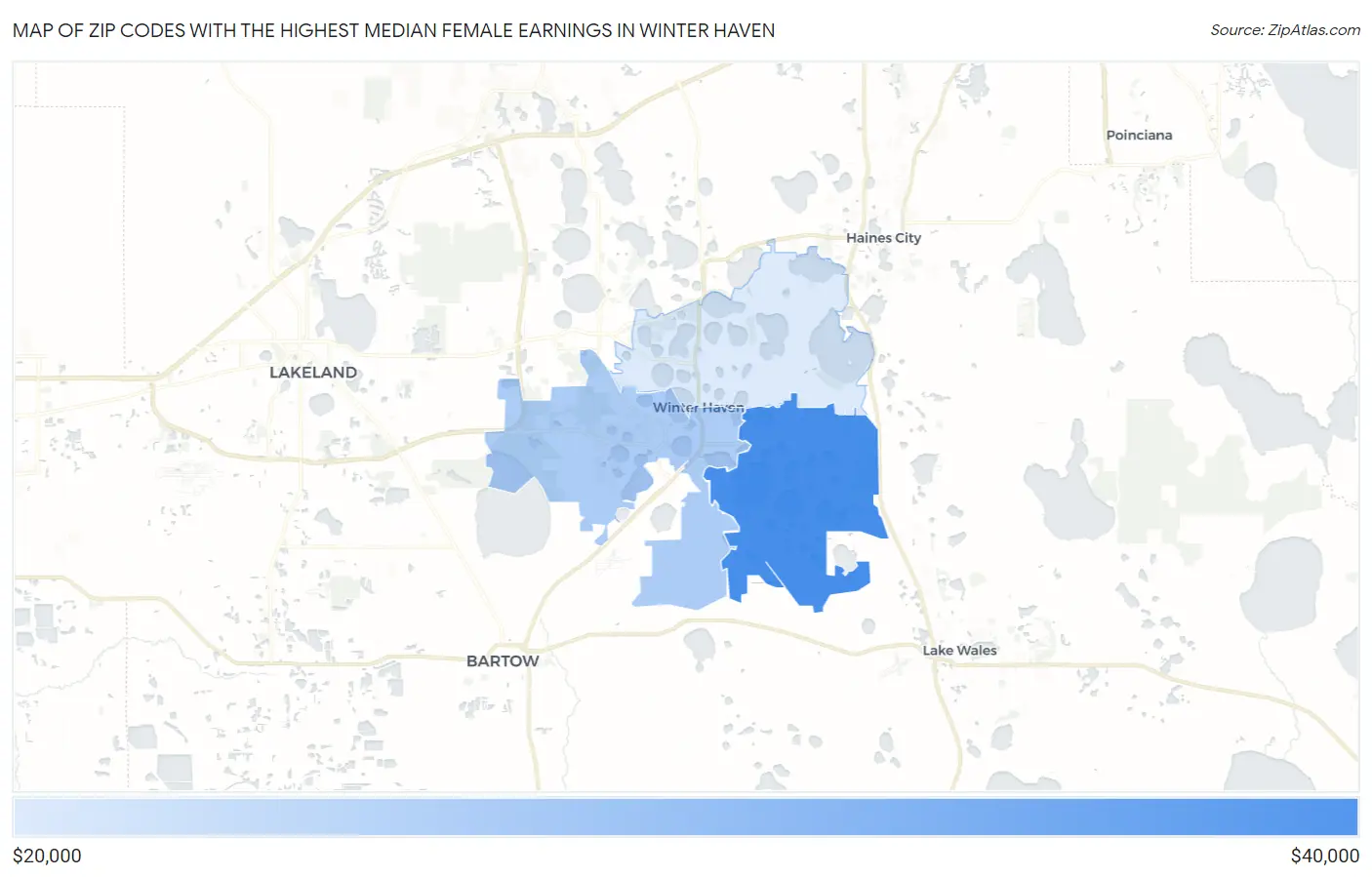 Zip Codes with the Highest Median Female Earnings in Winter Haven Map