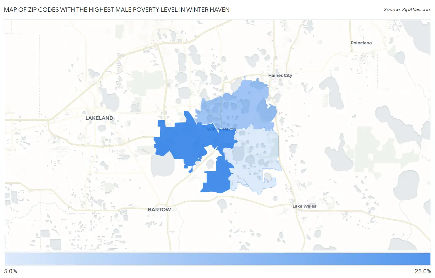 Zip Codes with the Highest Male Poverty Level in Winter Haven Map